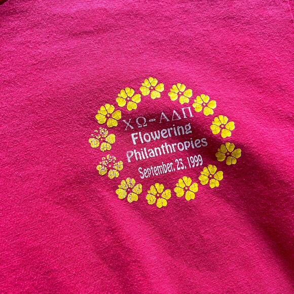 Vintage 1999 Chi Omega Alpha Delta Pi Flowering Philanthropies Red Shirt Sz M - Picture 5 of 6